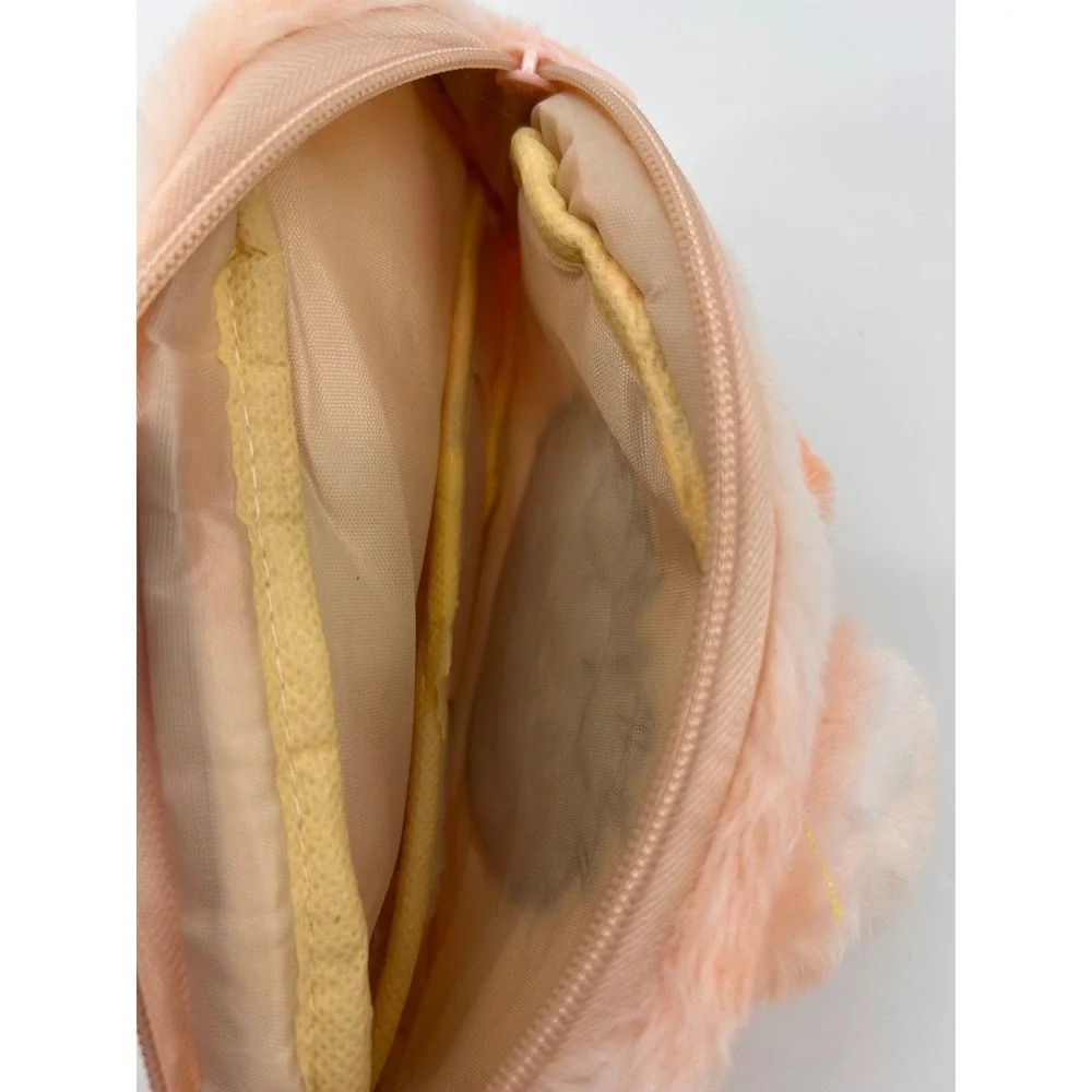 Cute Plush Character Zipper Pouch Cosmetic Bag Soft Furry Peach‎ White
